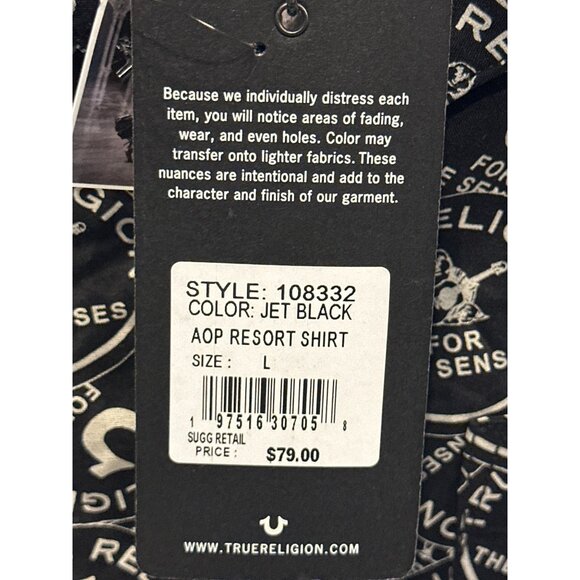 True Religion Mens Resort Shirt Jet Black NWT Size L - Picture 3 of 6
